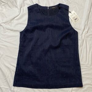 Theory S Navy Bannon Strip Tank Top. Linen Blend. Women Small. NWT
